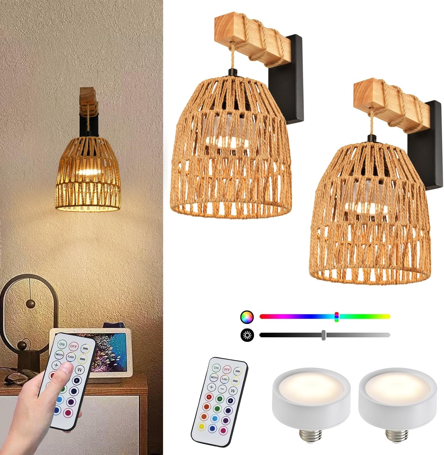 Battery Operated Wall Sconce Set of Two for Boho Decor