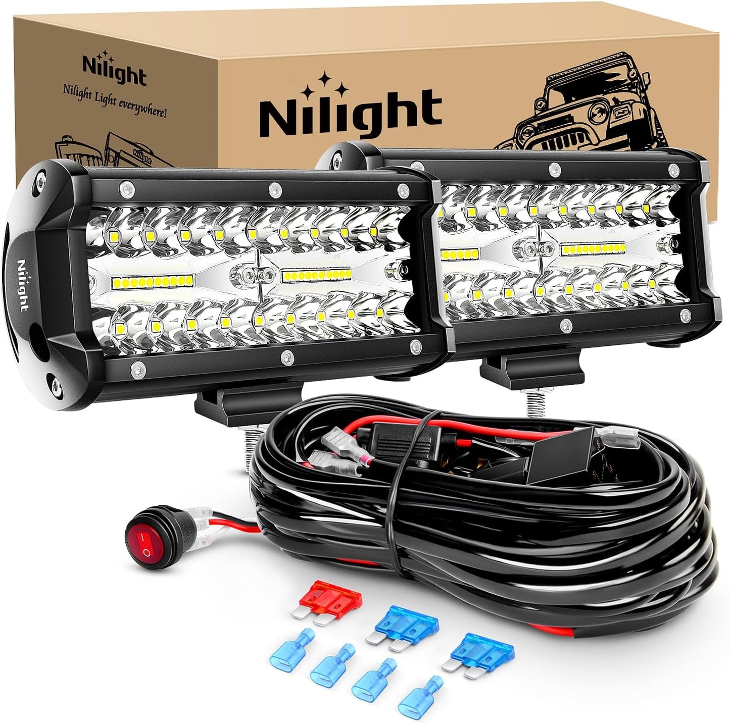 Nilight ZH303 2PCS 6.5 Inch 120W Spot & Flood Combo Lights