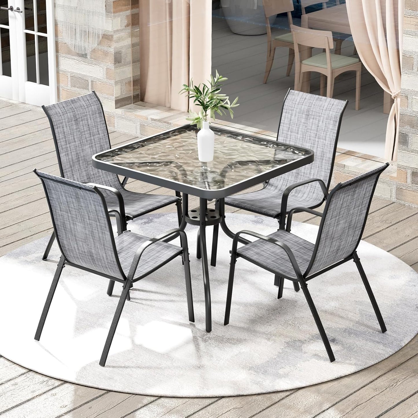 Arlopu 5 Piece Outdoor Patio Dining Set for Garden and Poolside