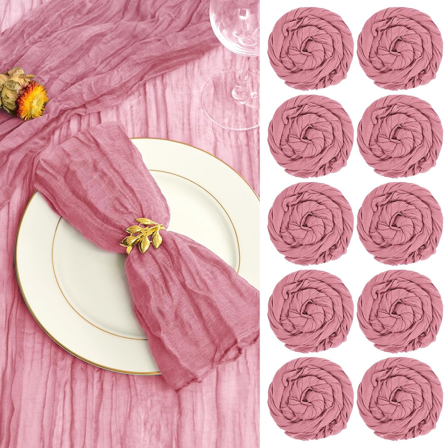 60 Pack Dusty Rose Gauze Cheesecloth Napkins for Elegant Events