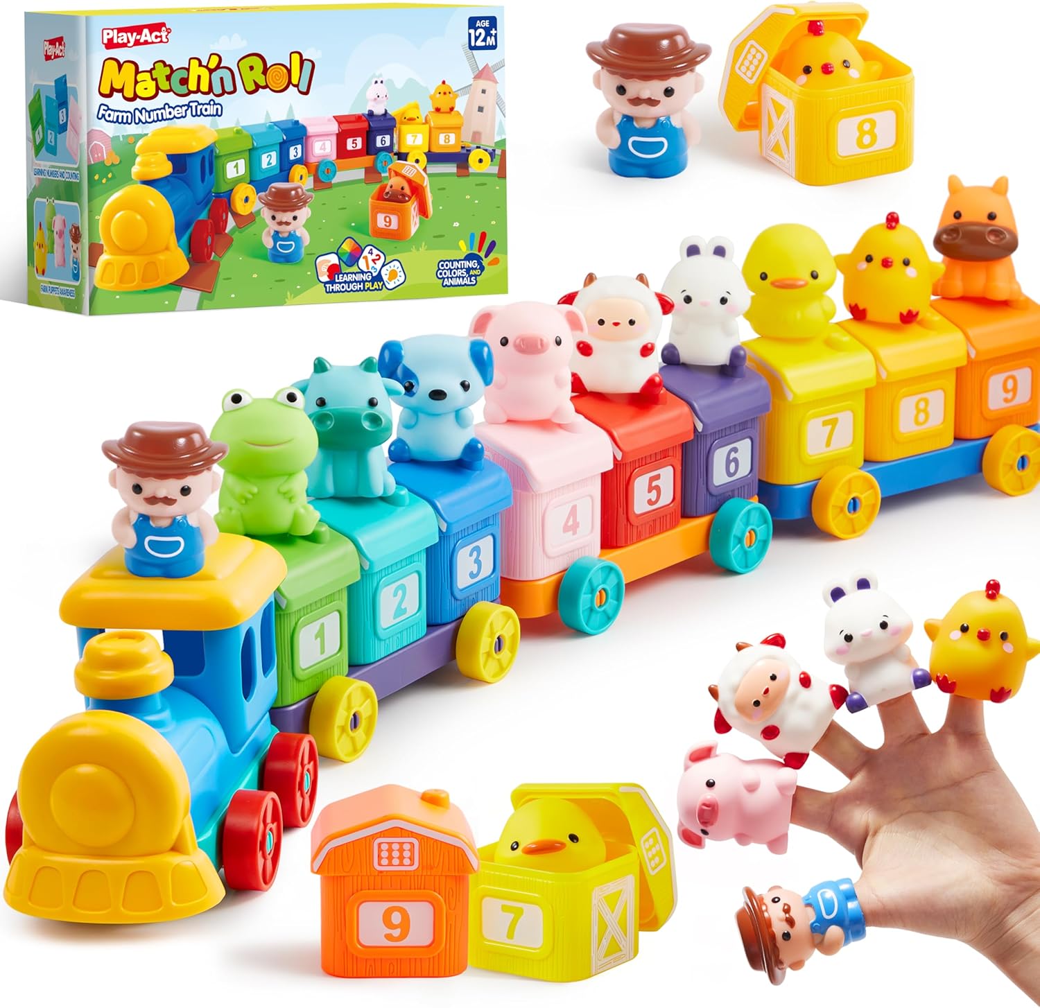 Montessori Farm Train Set - Educational Toddler Toy - 9 Animals, 1 Farmer - Joyin US Corp