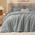 Fleece Oversized Queen Comforter Set - Super Soft Warm Light Grey