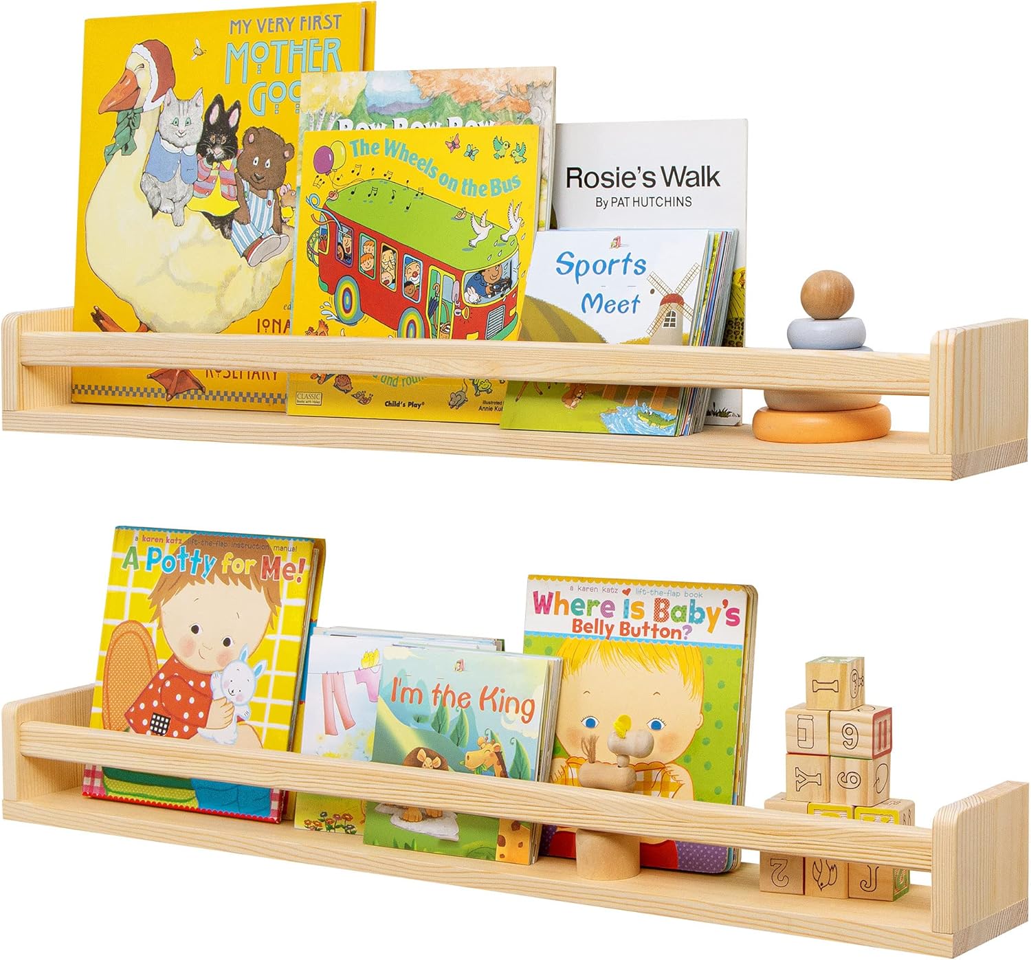 Fun Memories Nursery Book Shelves - Rustic Solid Wood Design