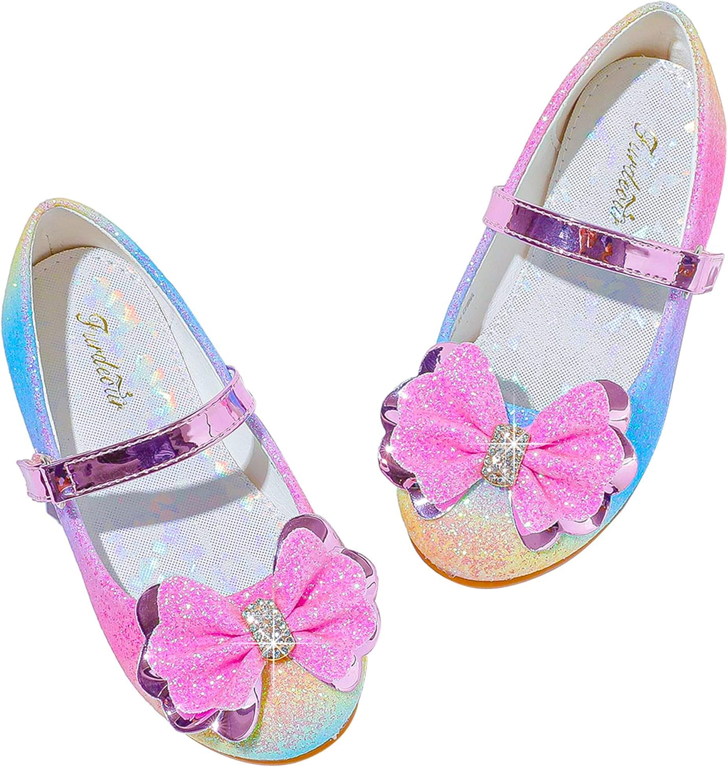 Furdeour Girls Dress Shoes Mary Jane Flower Wedding Party Flats