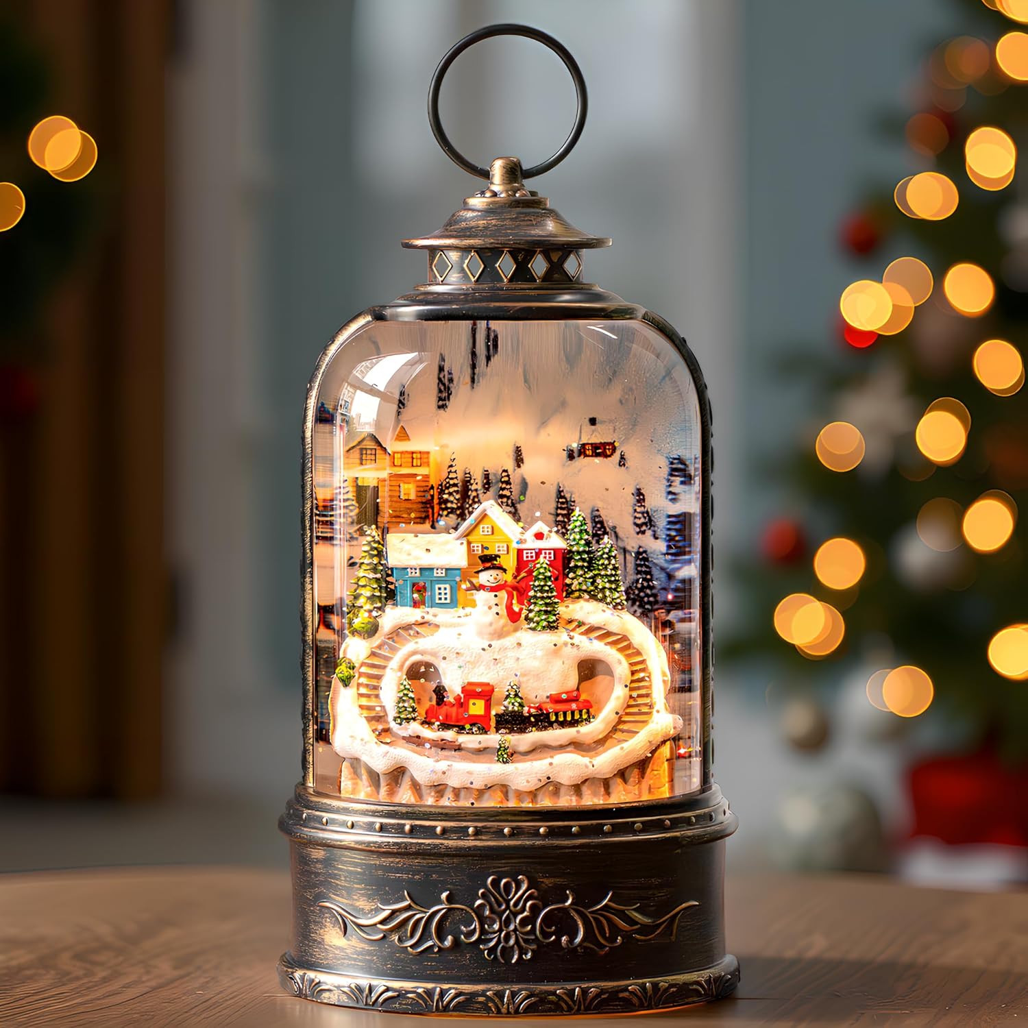 Christmas Snow Globe Lantern with Music & Timer for Festive Decor