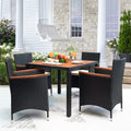 Patio Dining Set with Acacia Wood Top and Rattan Chairs - Outdoor 5