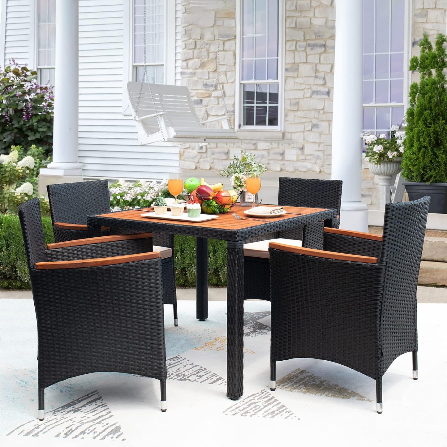 Devoko 5 PCS Patio Conversation Set with Acacia Wood Top