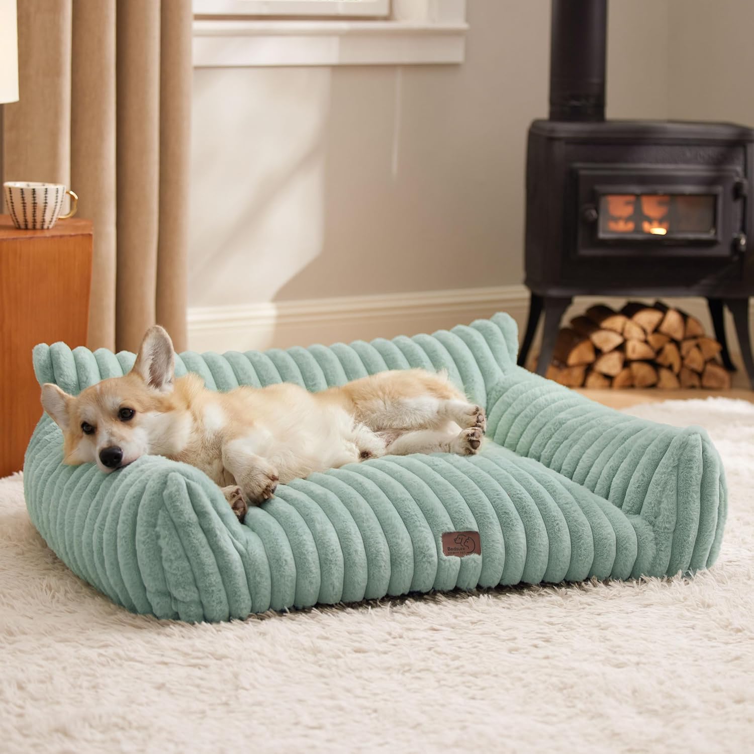 Bedsure Cute Dog Couch for Pets - Fluffy Sofa with Support