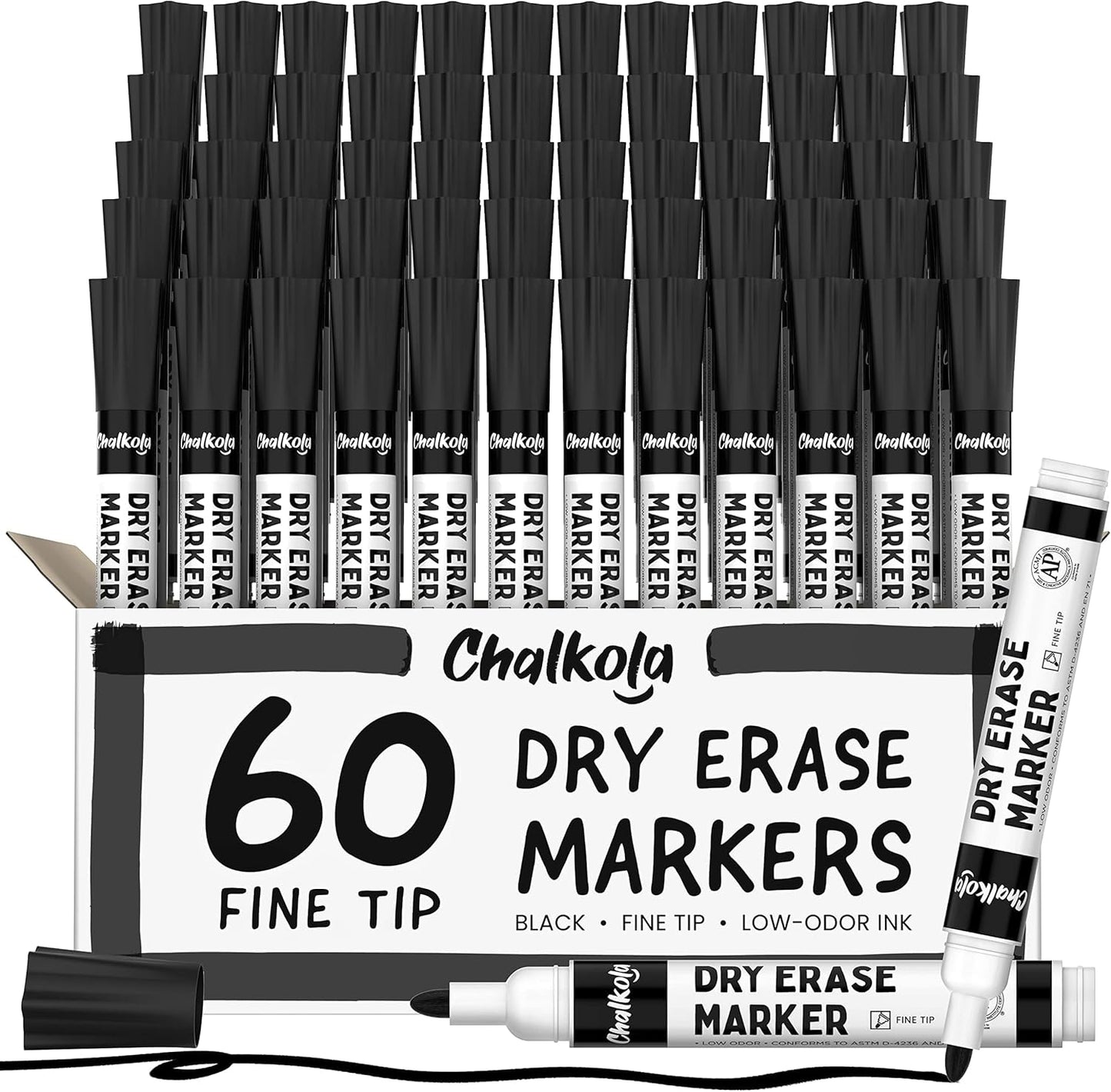 Chalkola Black Dry Erase Markers Fine Tip Bulk Pack of 60