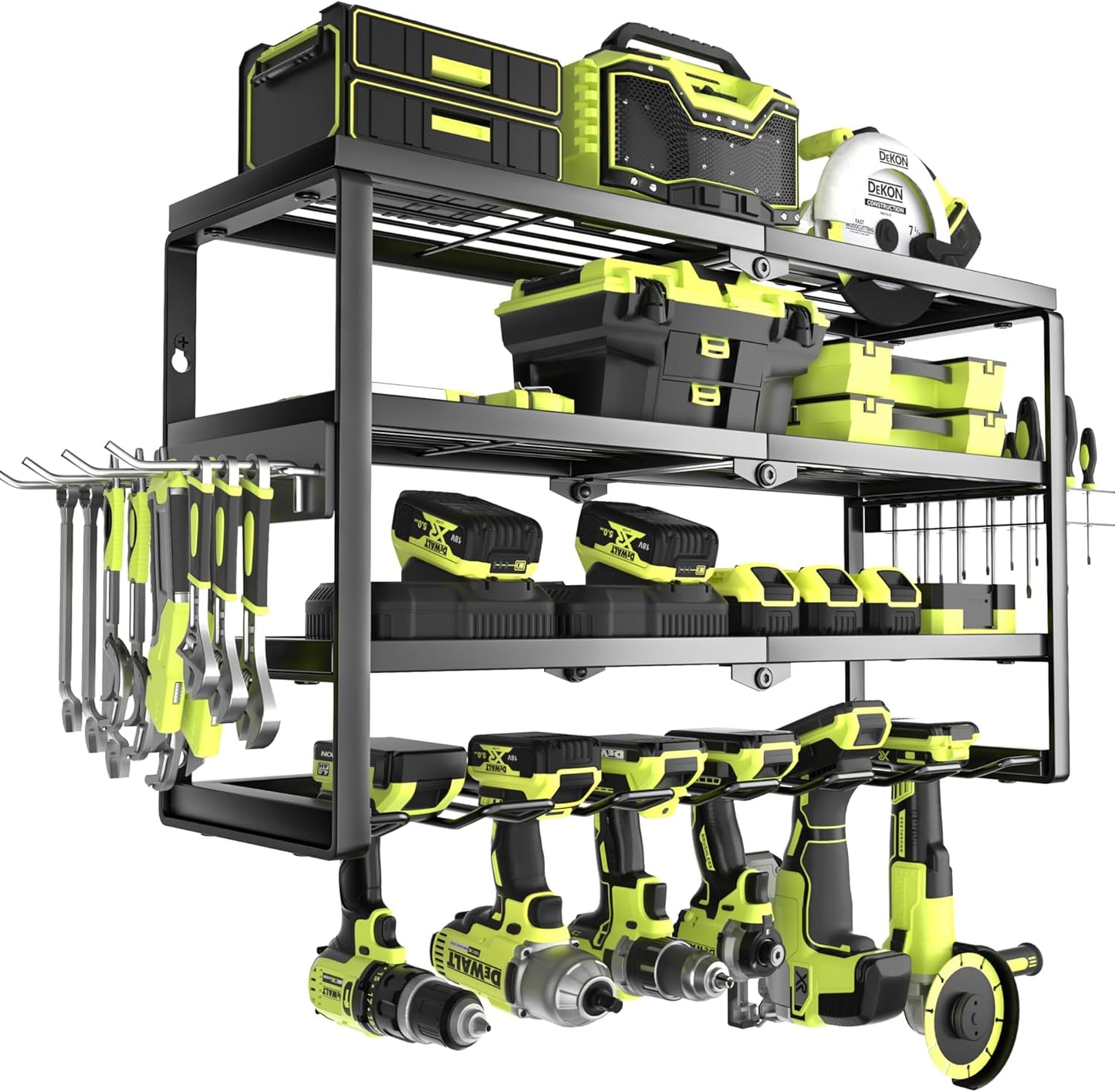 4 Layer Power Tool Organizer Wall Mount for Garage Storage