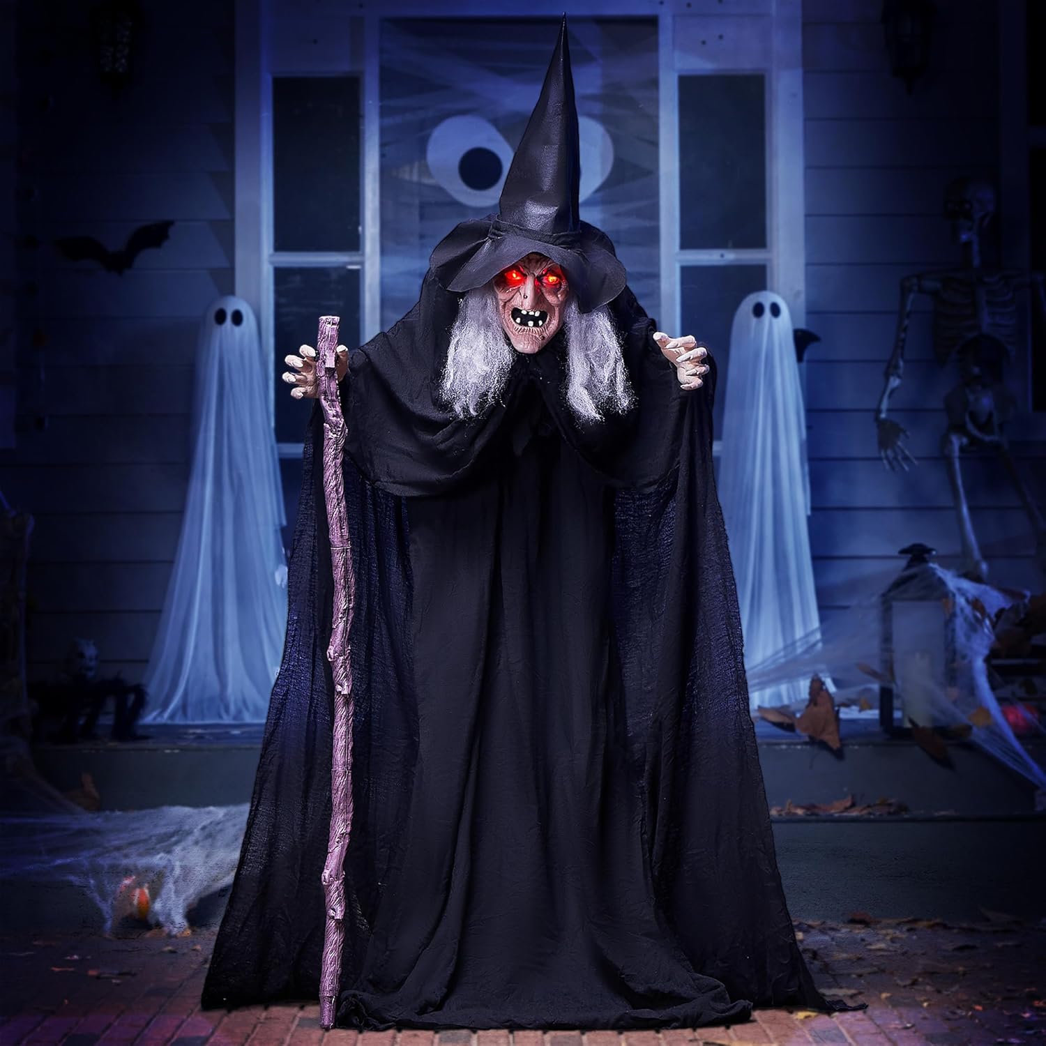 72in Outdoor Halloween Animatronics Witch with Creepy Sounds