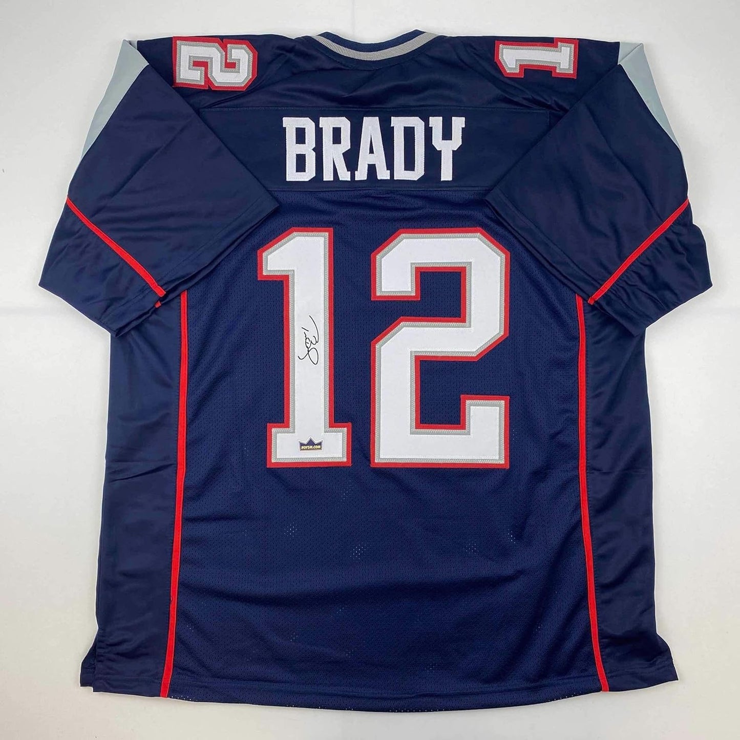 Facsimile Autographed Tom Brady New England Blue Jersey XL