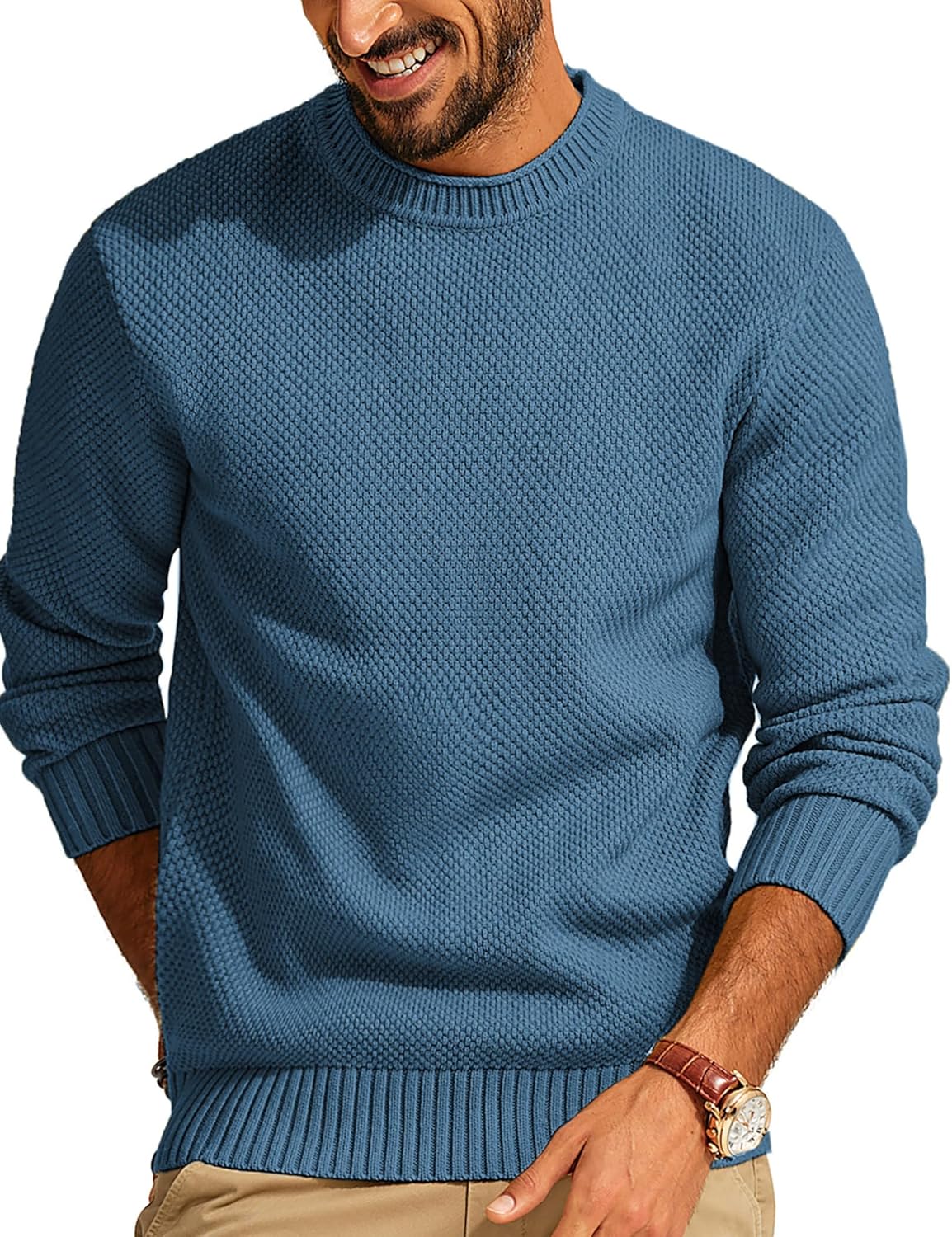PJ PAUL JONES Mens Waffle Knit Crewneck Sweater for Style