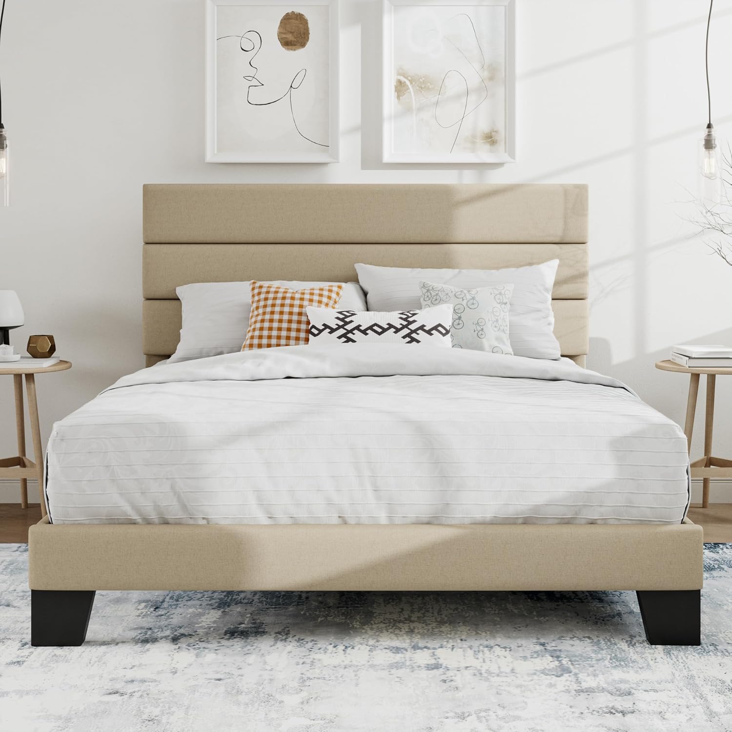 SHA CERLIN Queen Platform Bed Frame with Upholstered Headboard