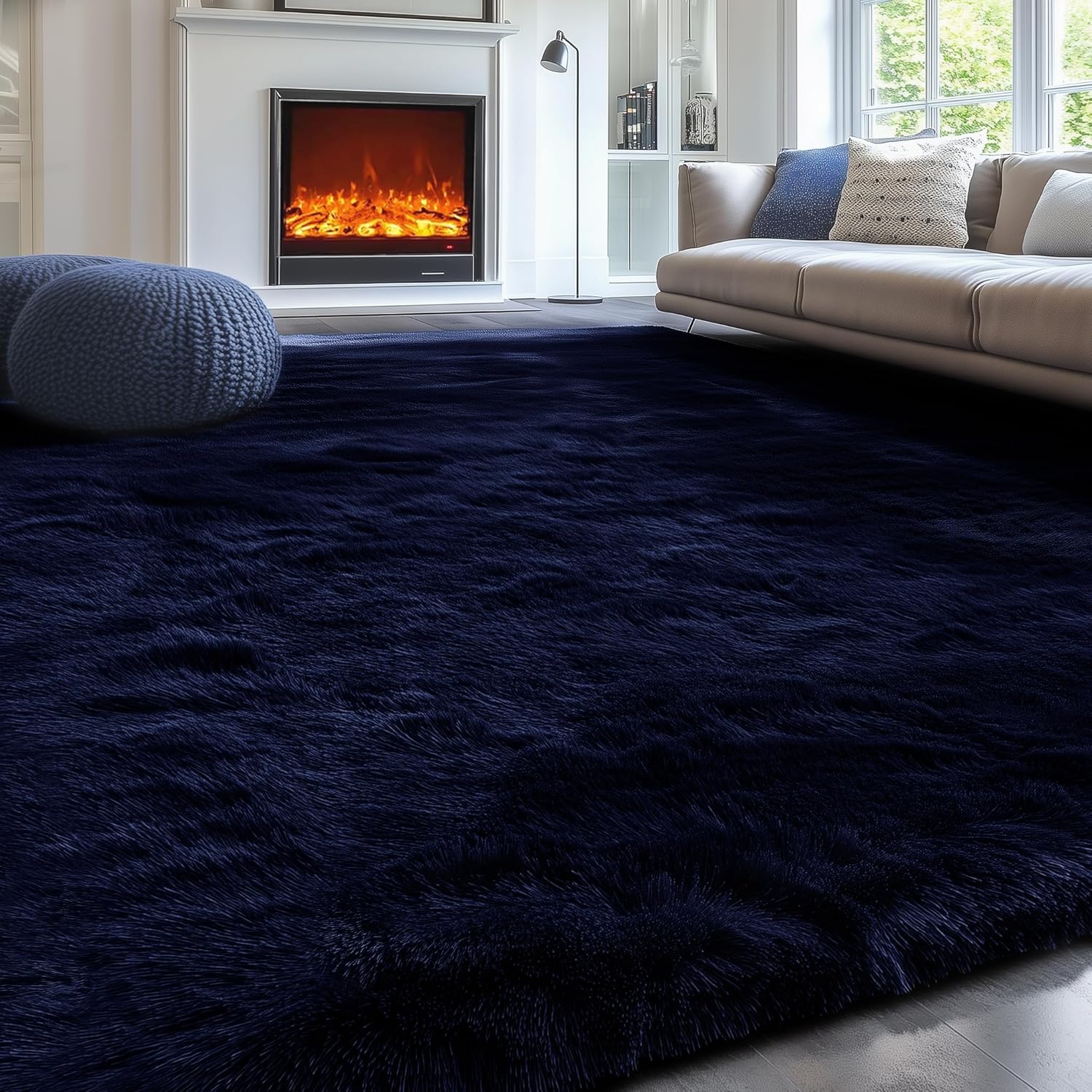 PAGISOFE Dark Navy Blue Plush Area Rug for Living Room 5x7 Ft