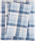 Queen Cotton Flannel Sheet Set in Blue Plaid - Warm 4-Piece