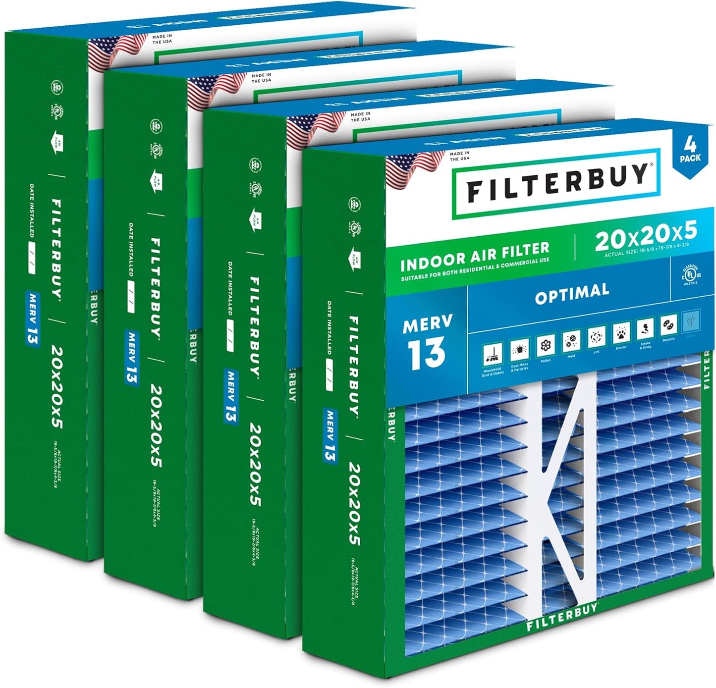 Filterbuy 20x20x5 Air Filter MERV 13 for Health Defense