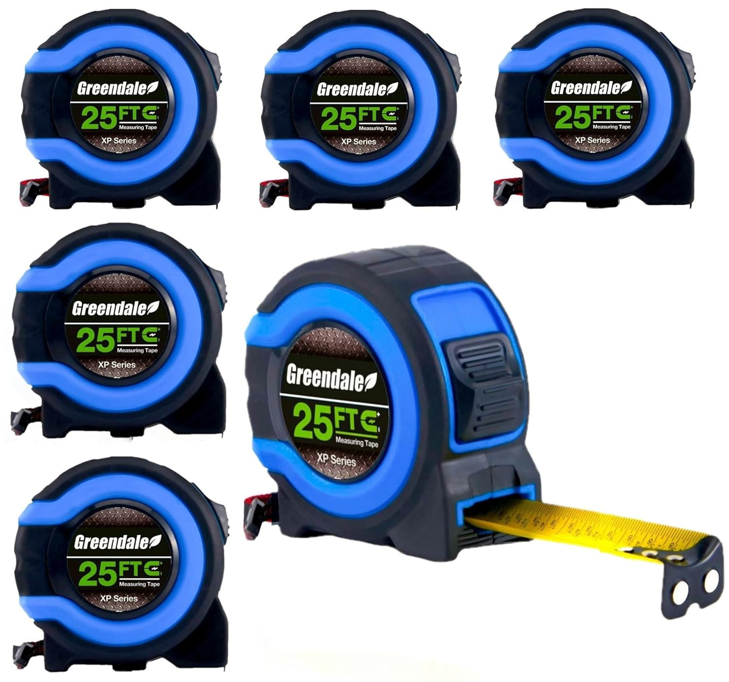 6 Pack 25 ft Tape Measures with Easy Read Fractions and Magnetic Tip