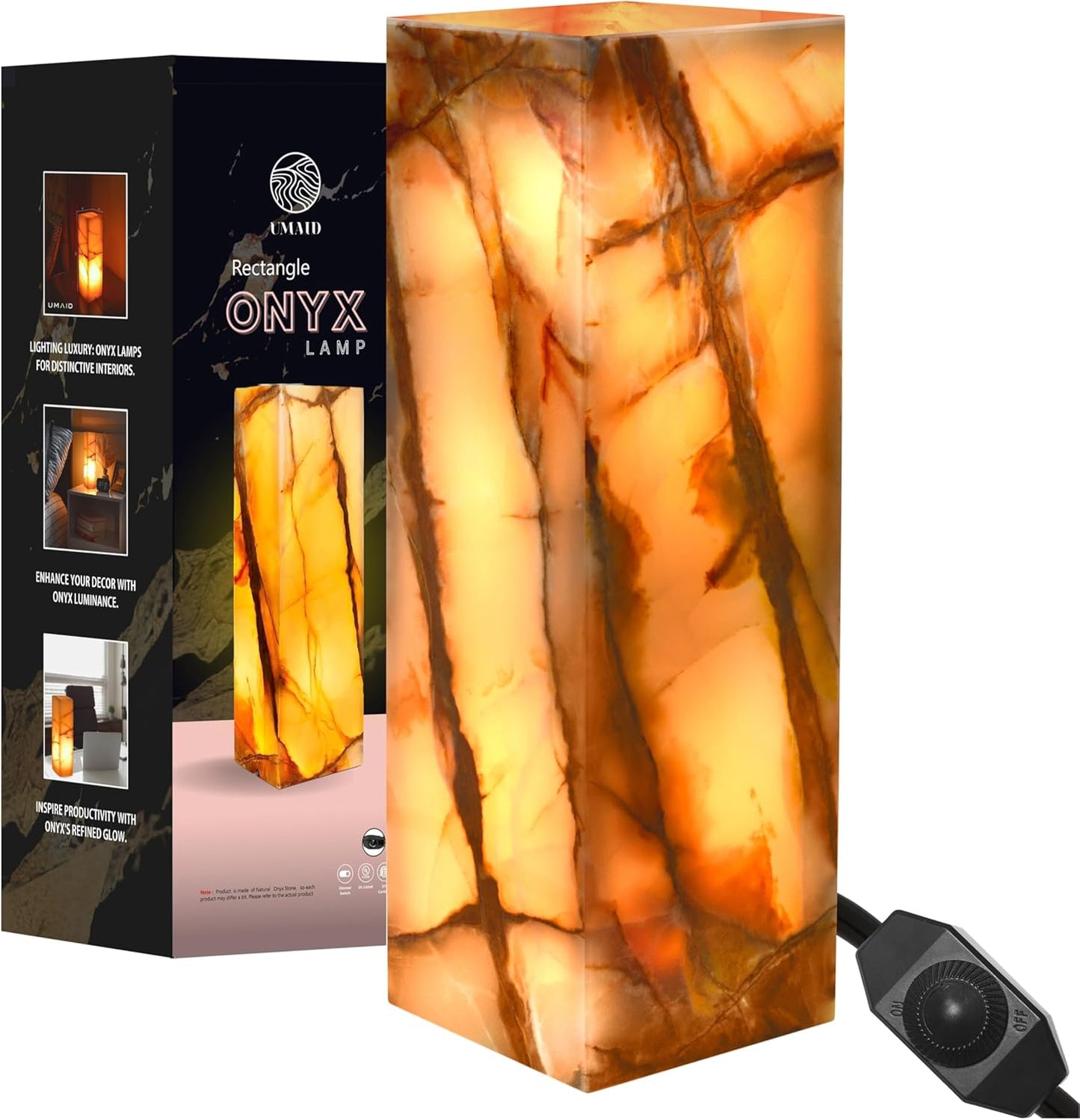 Handcrafted Onyx Marble Table Lamp with Warm Amber Glow