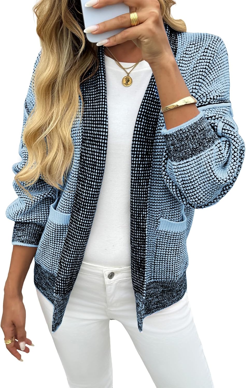 Womens Open Front Cardigans Long Sleeve Waffle Knit Sweater Coats