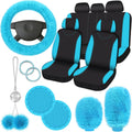 Fulmoon 17 Pcs Car Seat Cover Full Set for Women - Turquoise Plush