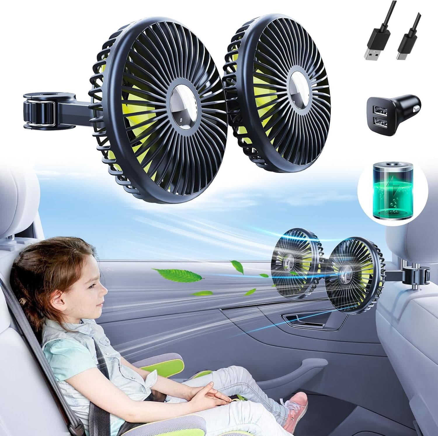 Rechargeable Car Backseat Fan - Keep Kids Cool on the Go!