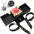 Preserved Pink Peach Real Rose with Heart I Love You Necklace