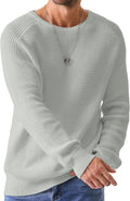Men's Waffle Knit Crewneck Pullover Sweater - Casual Loose Fit