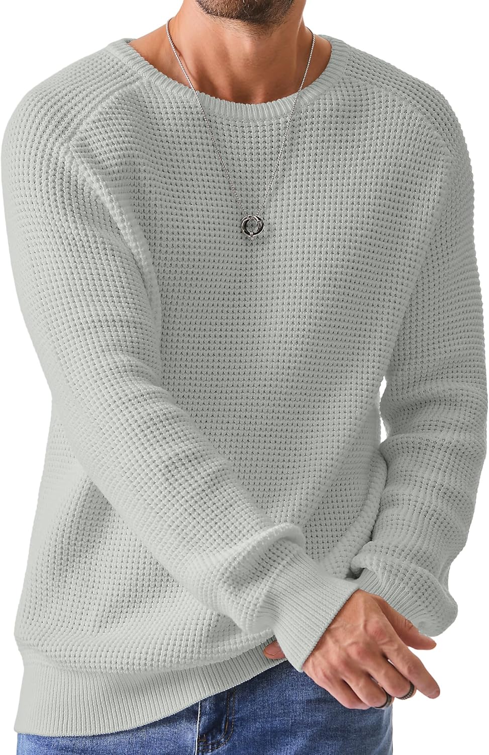 Waffle Textured Knitted Sweater for Men - Casual Loose Fit