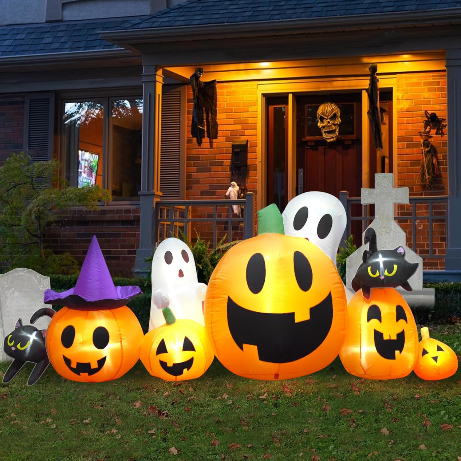 8FT Long Halloween Inflatables Pumpkin Ghost Cat for Yard Fun