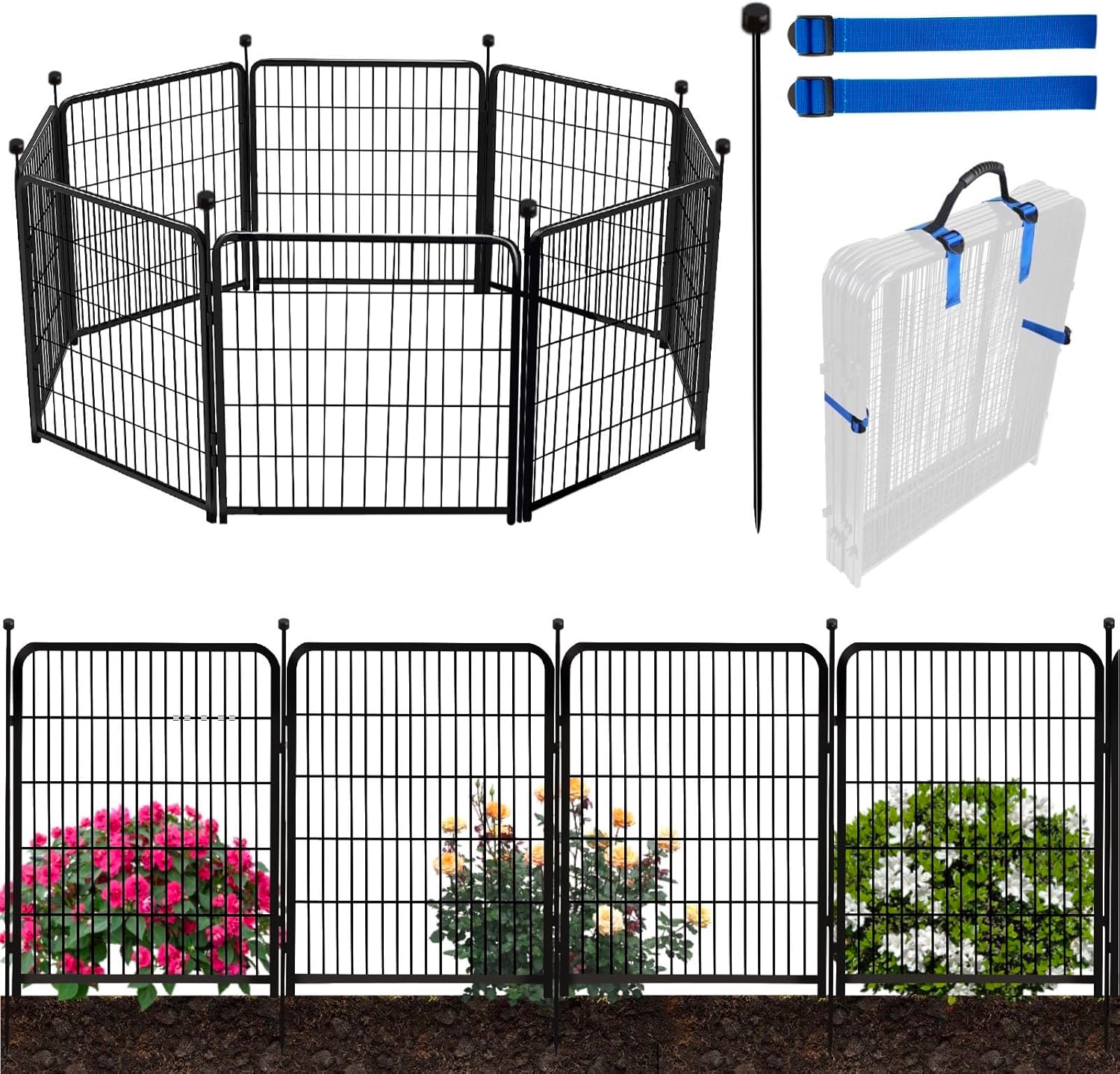 Doorless 54in Garden Fence for Dogs - 8 Panels, 17.7 Ft Long