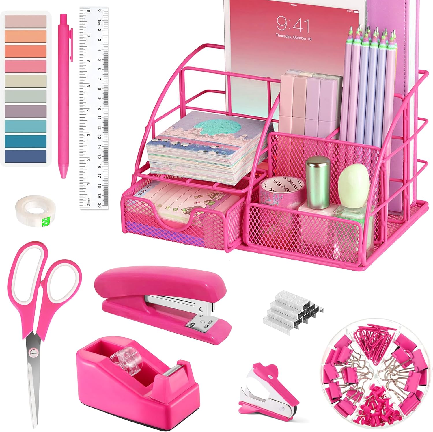 12-Piece Hot Pink Desk Set for Stylish Organization