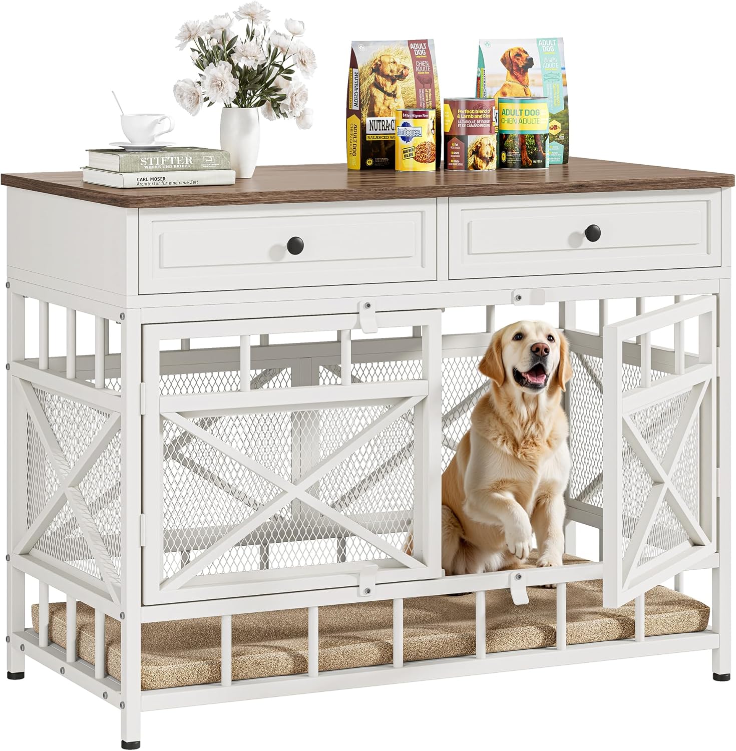 Large Dog Crate Furniture with Storage for Medium and Large Dogs