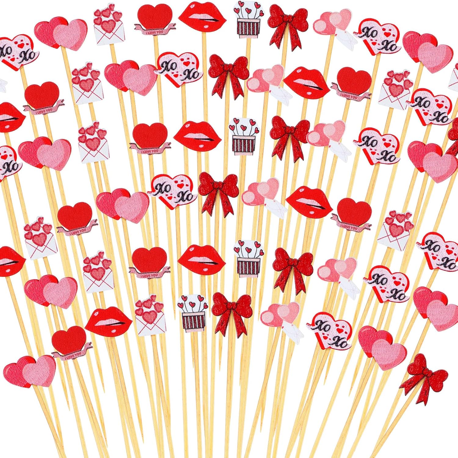400 Count Heart Shaped Cocktail Picks - Festive Bamboo Skewers