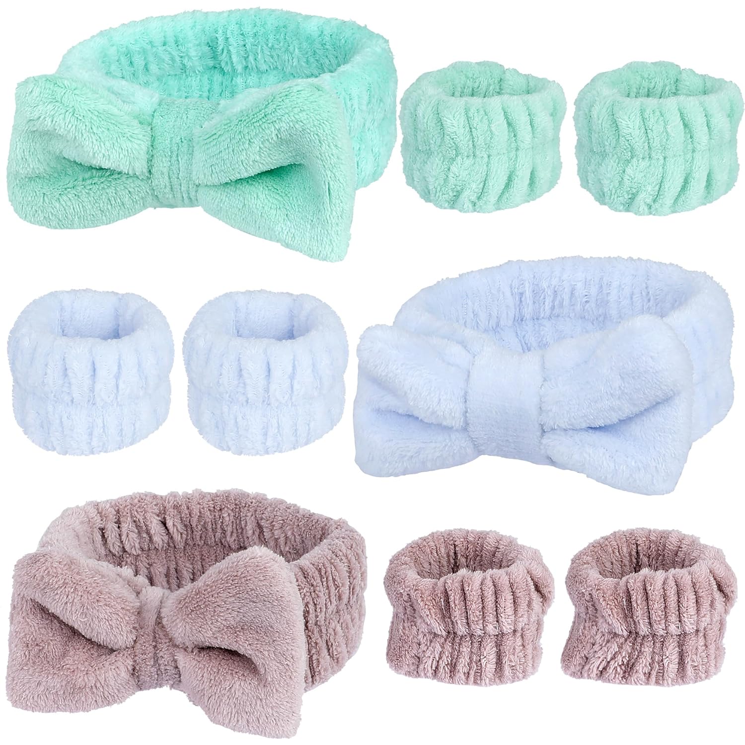 Headband & Wristband Set for Spa Skincare - 9-Piece Pack, Coral Velvet, YQMYXG