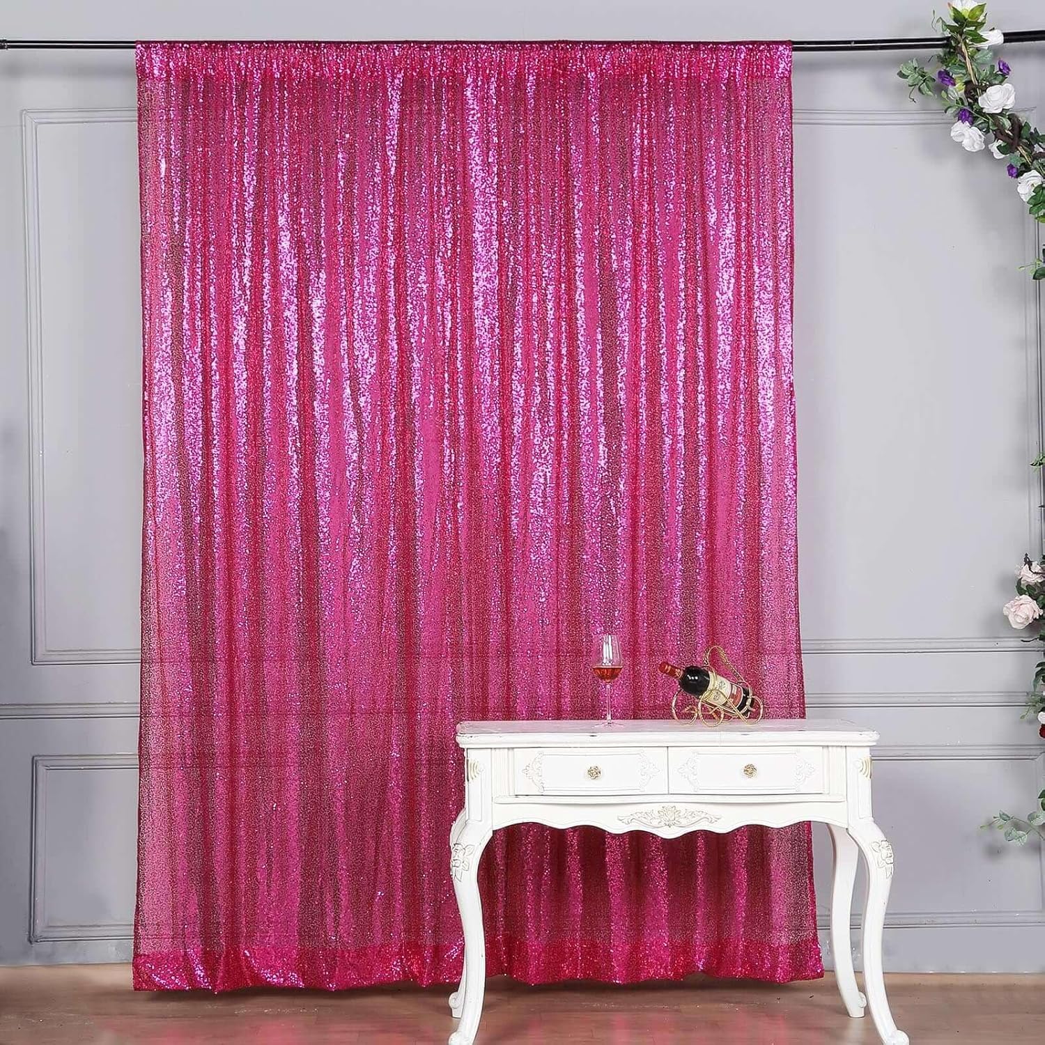 8ft Fushia Sequin Photo Booth Backdrop for Stunning Events