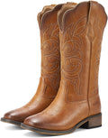 Cowgirl Boots Square Toe Mid Calf Western Boots - Retro Style
