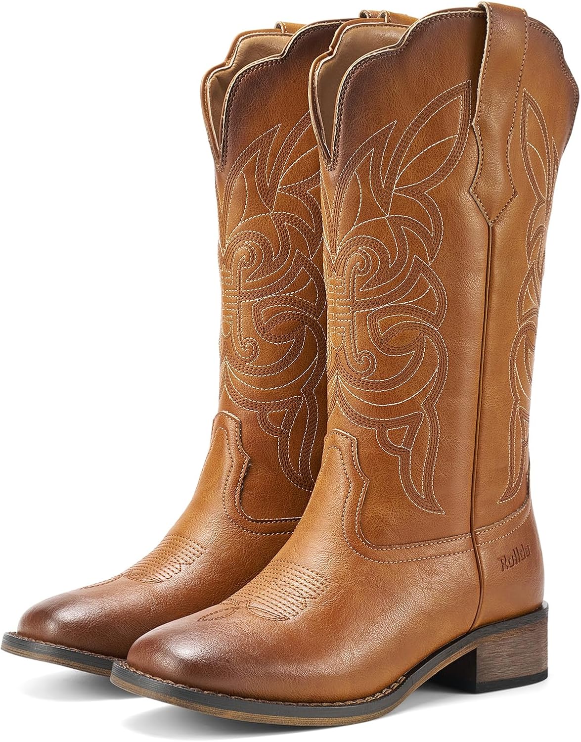 Rollda Cowgirl Boots for Women - Stylish Square Toe Western Boots