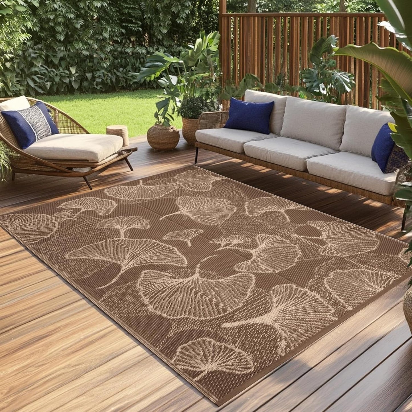 Pcinfuns Outdoor Patio Rugs 9ftx12ft Waterproof & Reversible