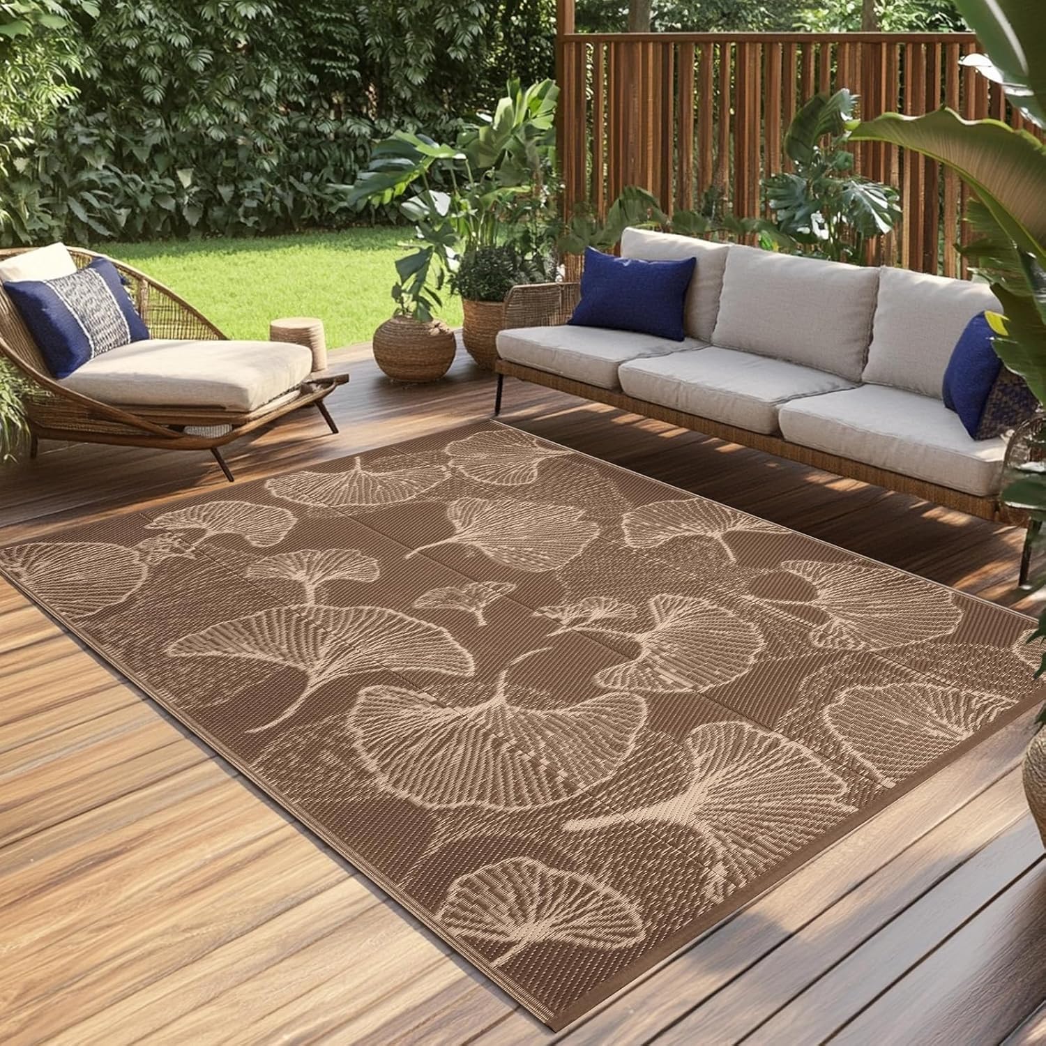 Pcinfuns Outdoor Patio Rugs 9ftx12ft Waterproof & Reversible