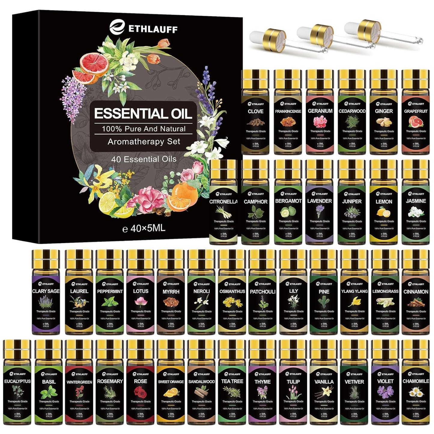 Essential Oils Set 40 Pcs for Diffuser and Aromatherapy Use