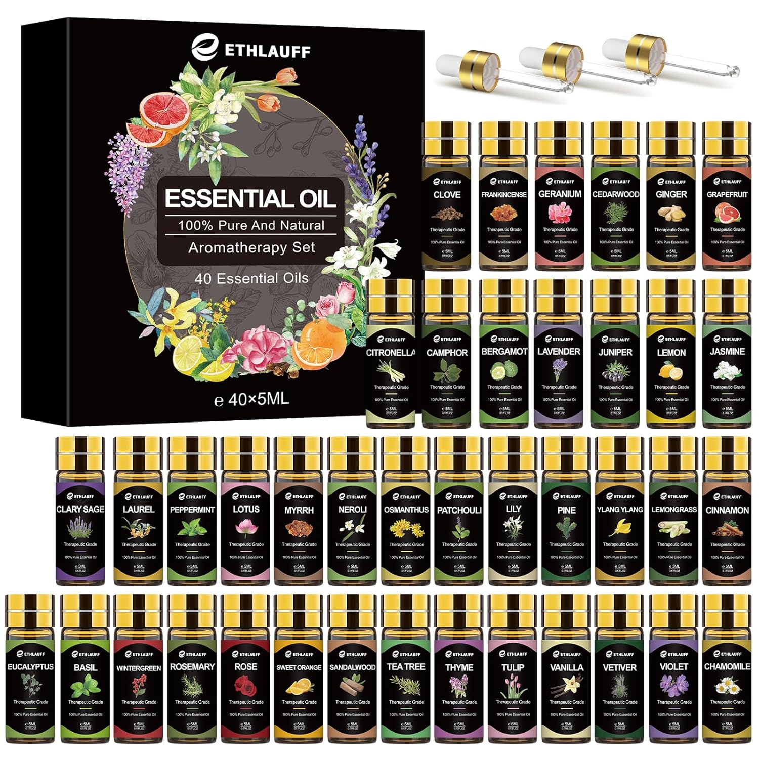 Essential Oils Set 40 Pcs for Diffuser and Aromatherapy Use