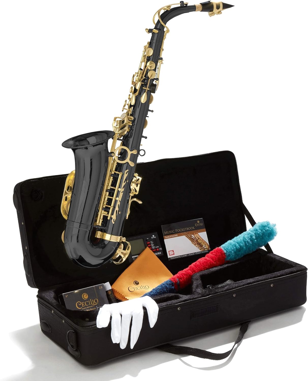 Mendini Tenor Saxophone - B Flat Black Golden Lacquer for Beginners