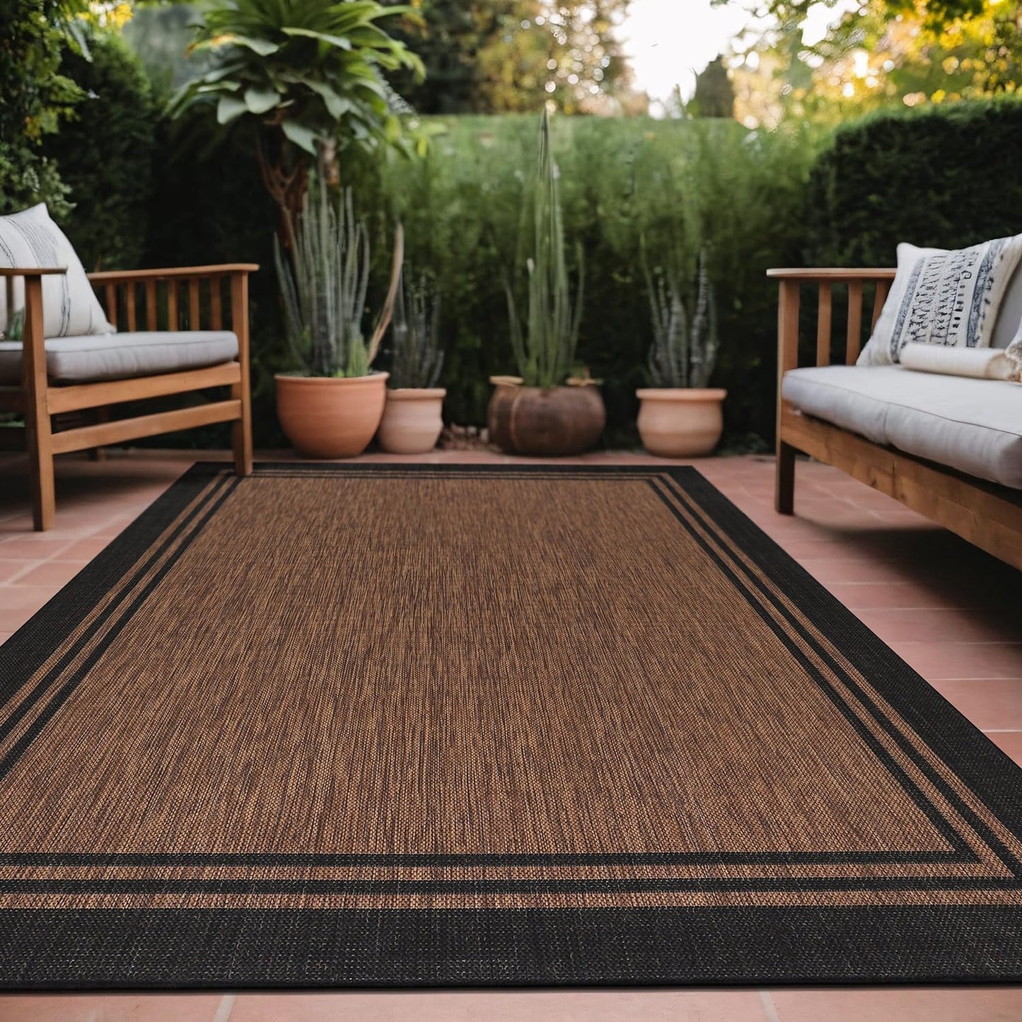 Bordered Outdoor Rug 6x9 Washable Carpet for Indoor Patio