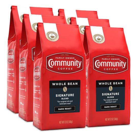 Community Coffee Signature Blend Dark Roast, 72oz Whole Bean, Pack of 6