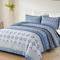Boho Quilt Set King Blue Striped Patchwork Quilt Set - Lightweight