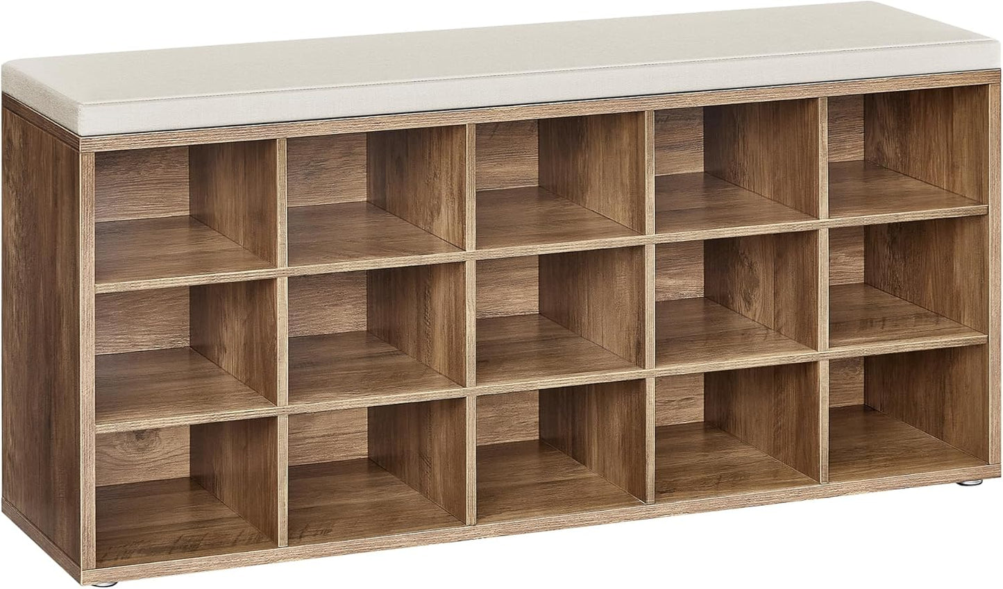 VASAGLE CUSTOS Collection Shoe Bench with 15 Compartments