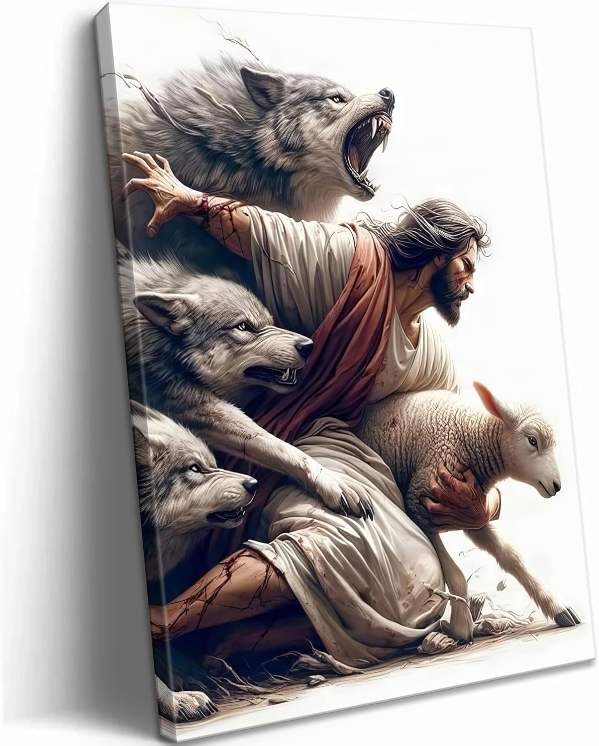 Jesus and Lamb Canvas Wall Art for Home and Church Decor