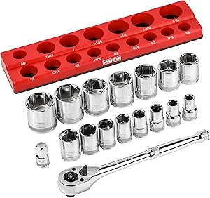 ARES 47008 18-Piece 1/2-Inch Drive SAE Socket and Ratchet Set