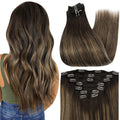 Full Shine Real Hair Extensions 12 in Balayage Dark Brown to Ash Brown